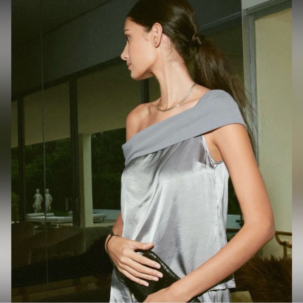 NWT Nation LTD The Vera Off the Shoulder Top Blouse Gray Silver Women’s Small